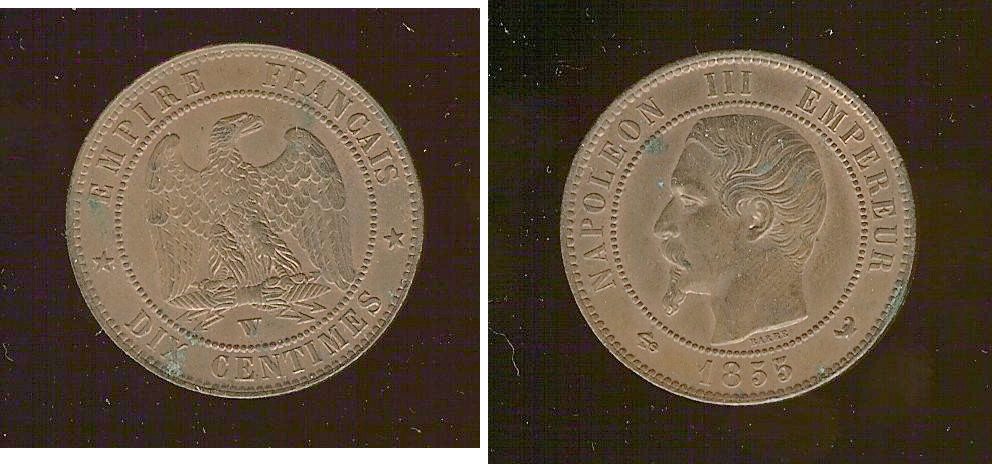 Dix centimes Napoléon III, tête nue 1855 Lille SUP